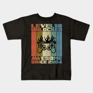 Level 16 Unlocked Birthday 16 Years Old Awesome Since 2004 Kids T-Shirt